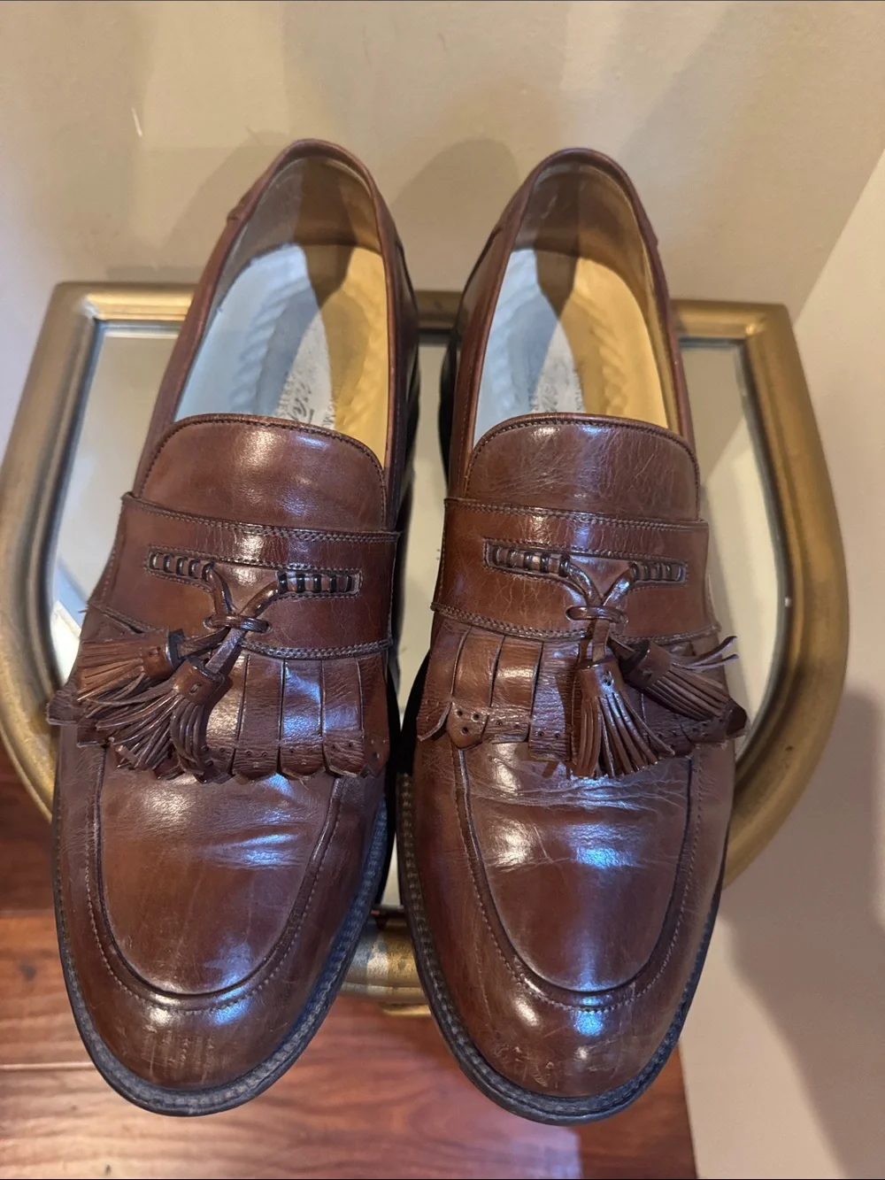 Johnston & Murphy Chestnut Brown Leather Tassel Kiltie Loafers
